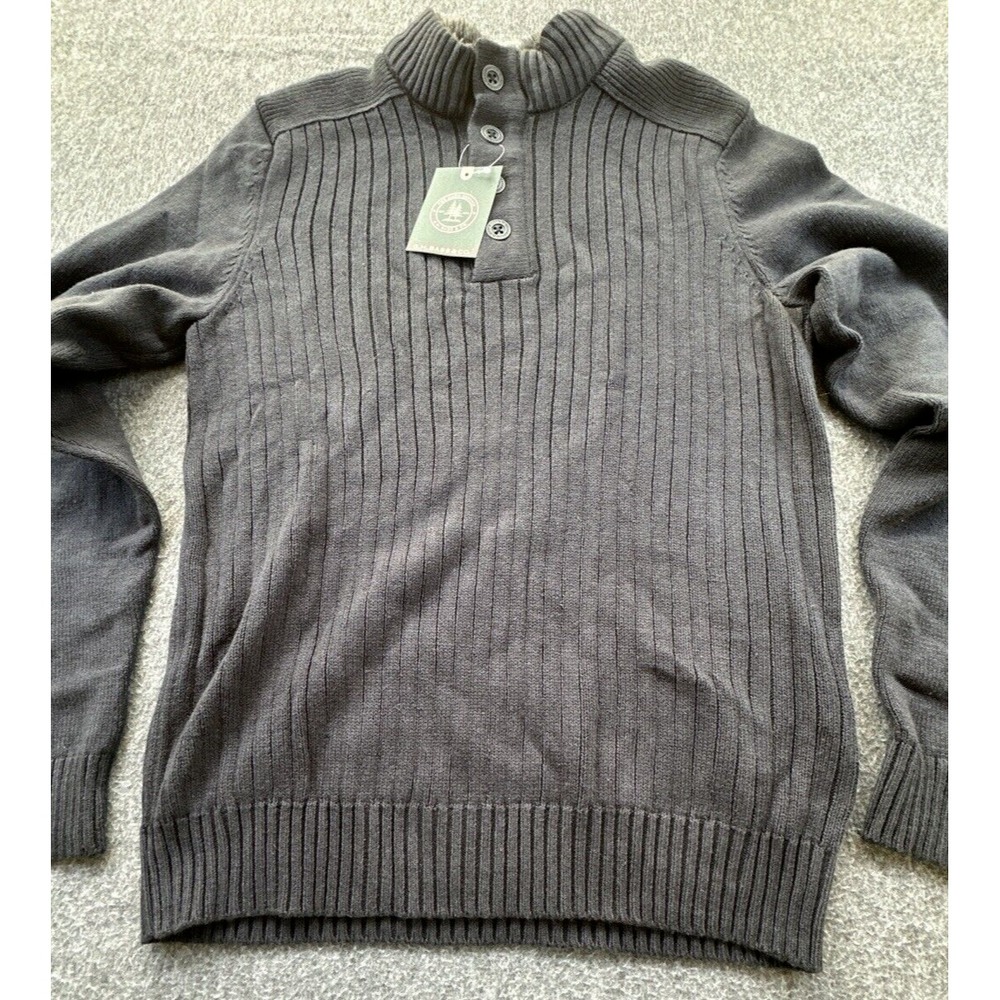G.H. BASS Sweater Mens‎ Medium Black Sherpa Collar 1/4 Button Pullover New